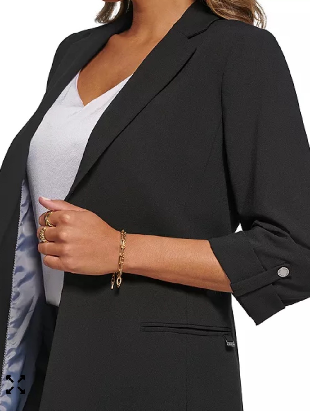 Calvin Klein Black Roll-Tab Sleeve Open Front Blazer